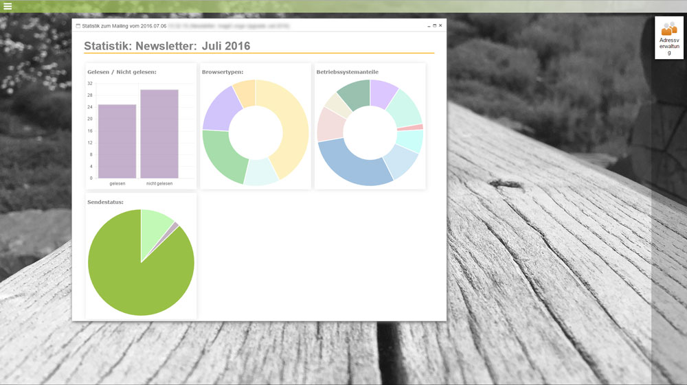 Screenshot eines CRM Statistikfensters