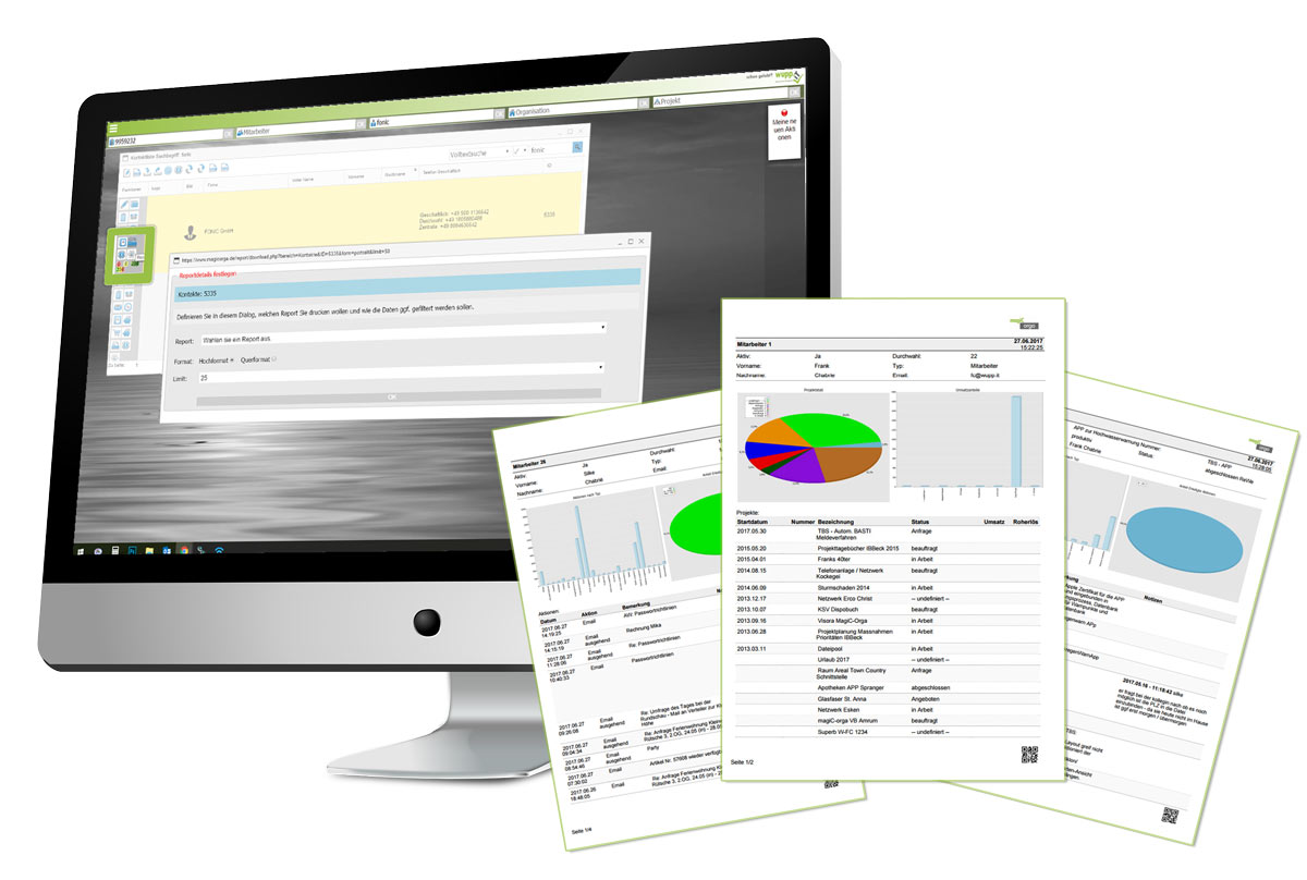 Reporting - individuelle Auswertung ber Kunden, Mitarbeiter, Projekte 